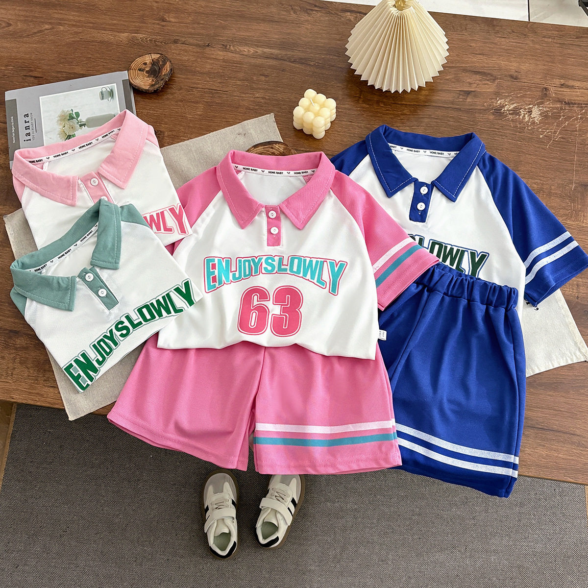 儿童夏季两件套新款女童短袖短裤套装男童时尚polo衫韩版运动校服