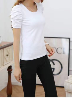 泡泡袖短袖t恤女夏季新款修身设计感上衣95棉时尚显瘦半袖打底衫