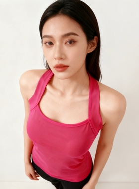 纯欲风性感挂脖吊带背心女内搭外穿带胸垫打底衫弹力紧身露背上衣