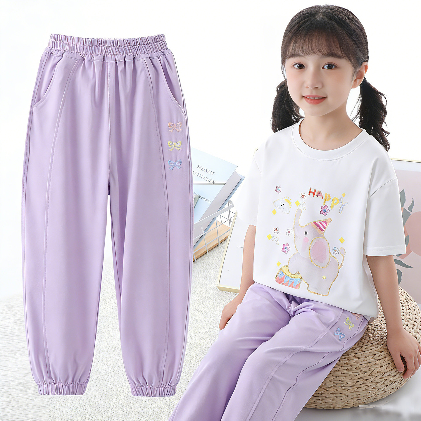 防蚊裤女童裤子夏季新薄款宝宝夏装休闲运动儿童洋气女孩衣服套装