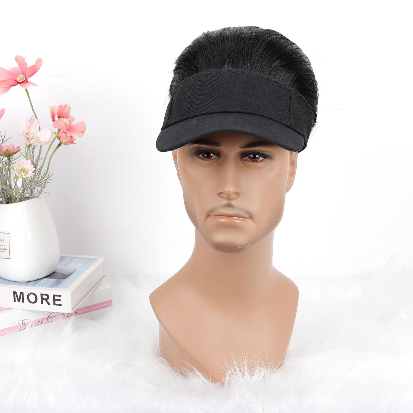 男士棒球帽大背头假发套