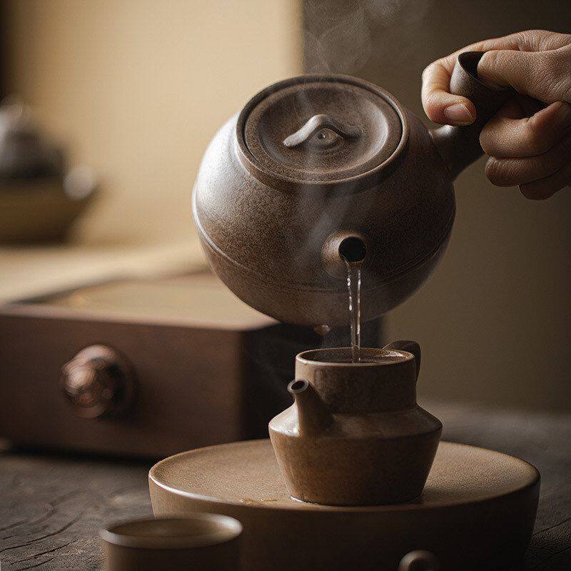 手工手绘陶瓷侧把煮茶壶
