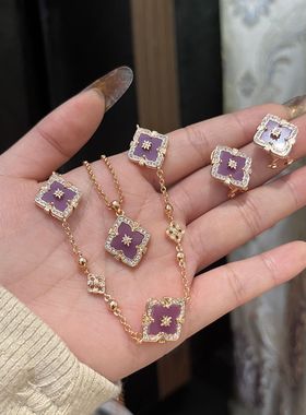 轻奢四叶草耳环女士法式复古时尚精致高级感耳钉小众独特设计耳饰