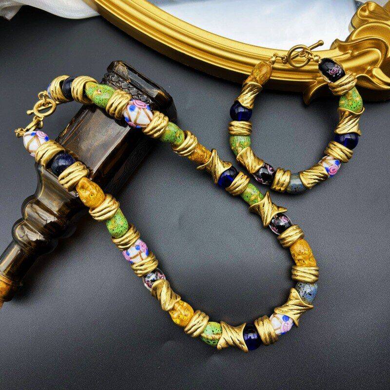 中古项链Vintage古董重工手串石