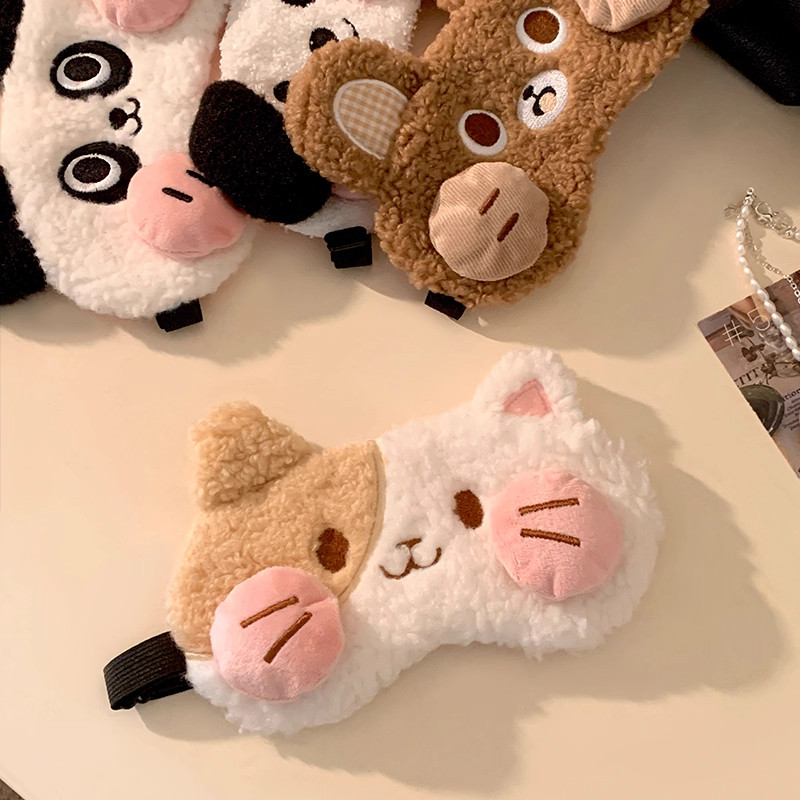 卡通动物毛绒眼罩女睡眠透气可爱卡通学生睡觉不勒眼部