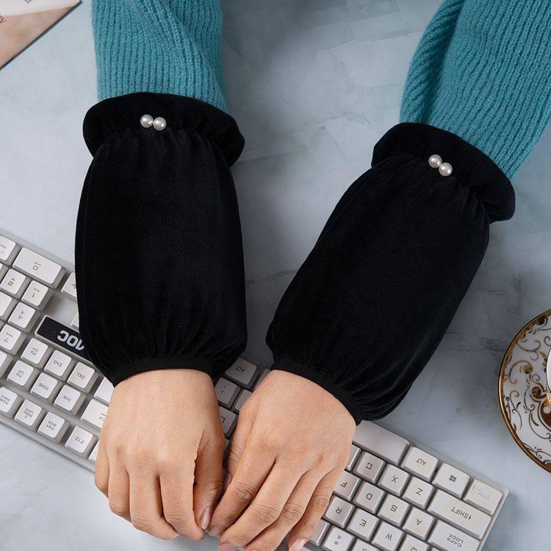 短款珍珠袖套女款防污袖套秋冬办公室上班防脏护袖白色羽绒服袖头