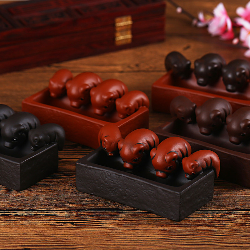 茶宠小猪喝水雕创意摆件手工宜兴紫砂四只猪茶玩茶宠丰衣足食可养,餐饮具,茶宠摆件,淘宝优惠券,粉丝福利购,淘宝优惠卷