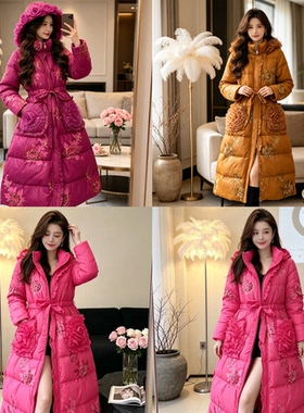 冬季重工刺绣女款保暖羽绒服外套