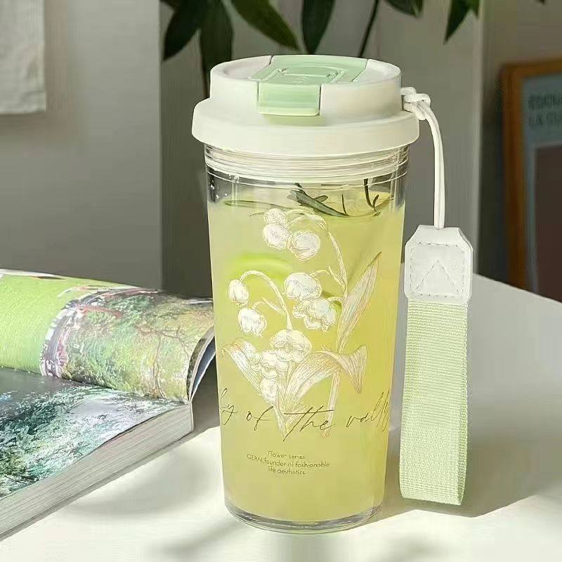 2024新款铃兰水杯女生高颜值塑料杯便携咖啡杯便携式小众随手杯子,餐饮具,随手杯,淘宝优惠券,粉丝福利购,淘宝优惠卷