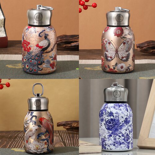 国风复古金孔雀保温杯便携户外