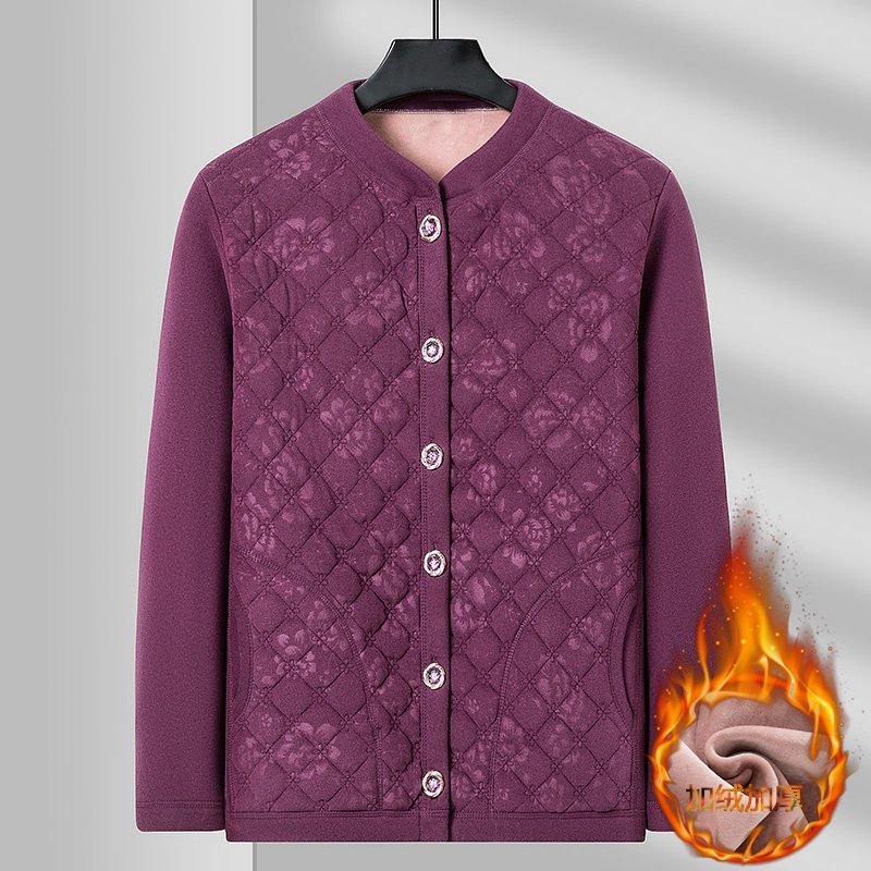 中老年妈妈装秋冬加绒加厚保暖棉服外套女式奶奶装内穿打底衫衣服