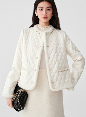 珂莱商场同款25冬新香风菱格定位棉服女气质短款外套  KQ00102W0