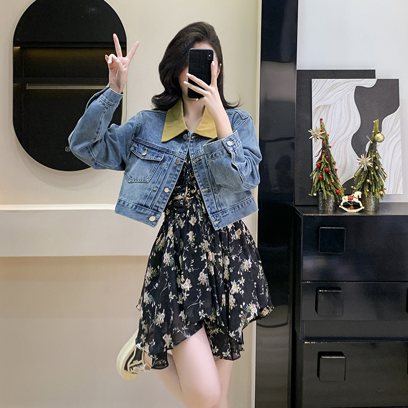 商场同款2025撞色百搭牛仔外套女