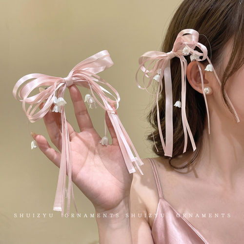 luckyrose超仙粉色蝴蝶结发夹女