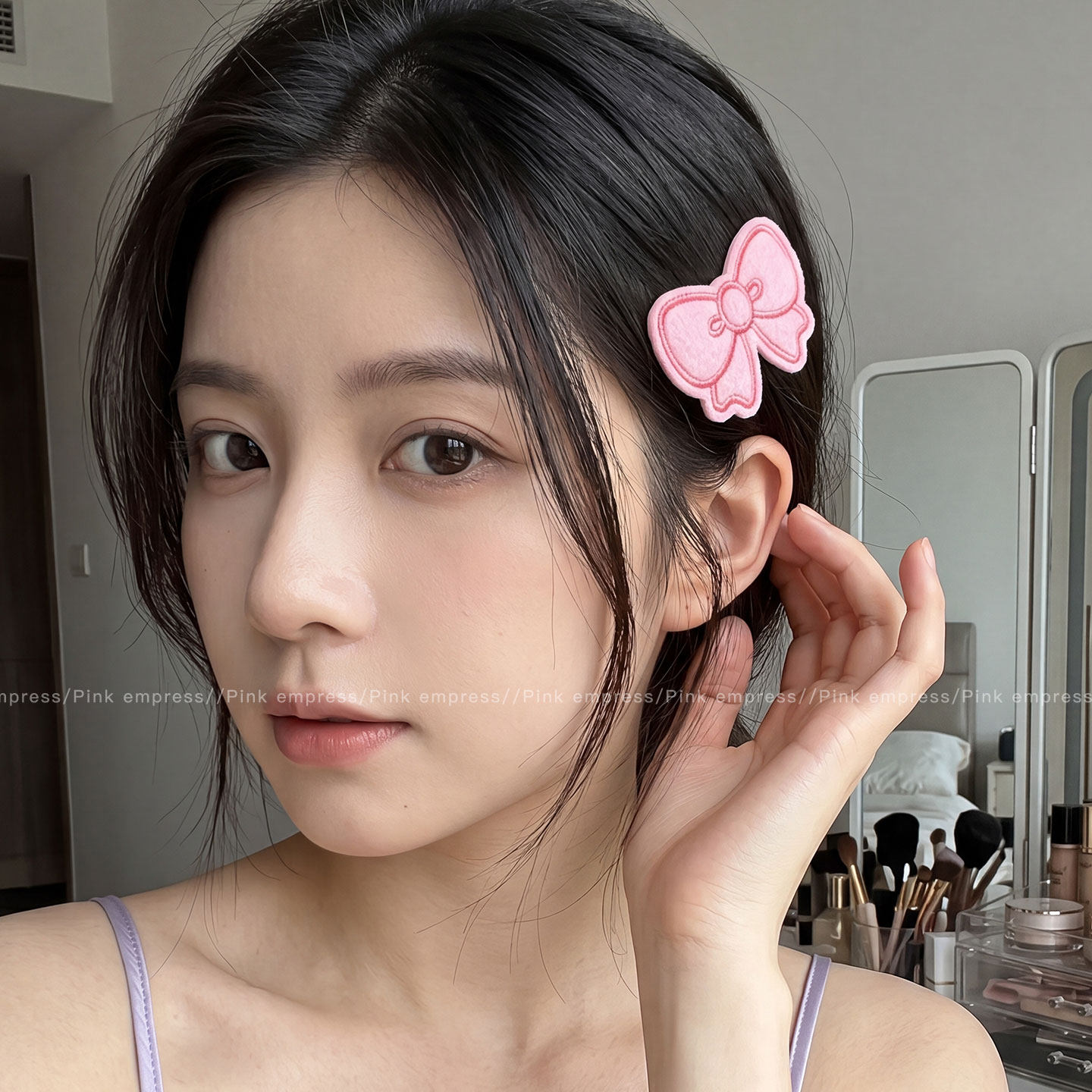 luckyrose粉色蝴蝶结碎发魔术贴