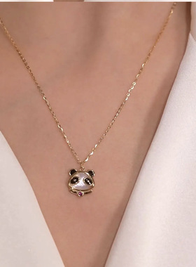 luckyrose纯银项链女熊猫锁骨链