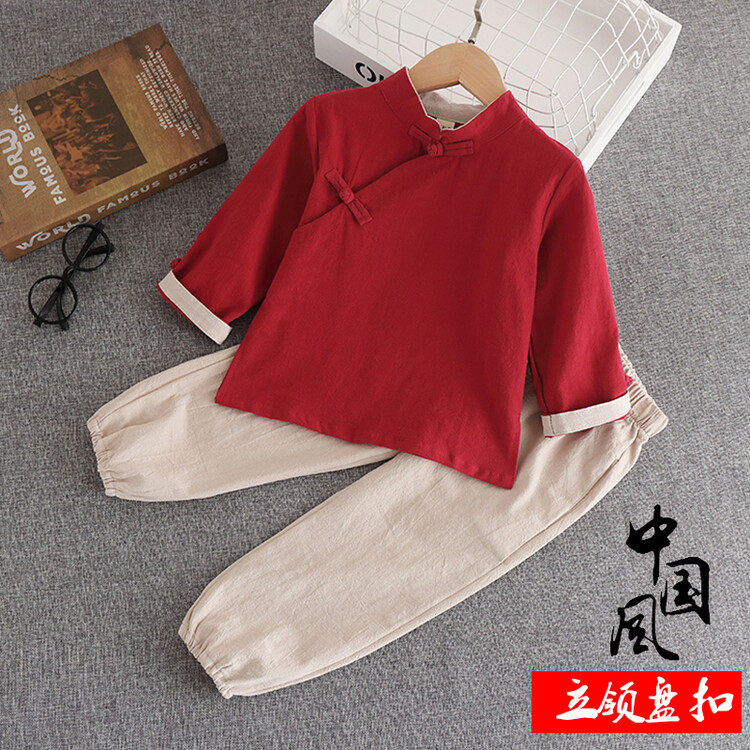 春秋男女童盘扣唐装两件套演出服图片