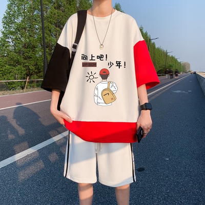 不起球不褪色凉感短袖短裤套装男