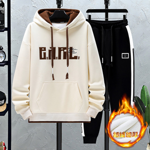 秋冬季13青少年加绒加厚卫衣12岁男孩14初中学生15大童运动服套装