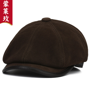 秋冬季真皮帽子男士反绒羊皮贝雷八角帽复古画家帽鸭舌帽英伦报童