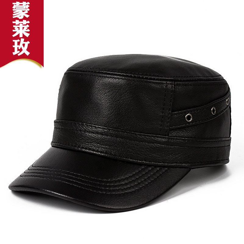 蒙莱玫平顶帽休闲男秋冬羊皮单帽