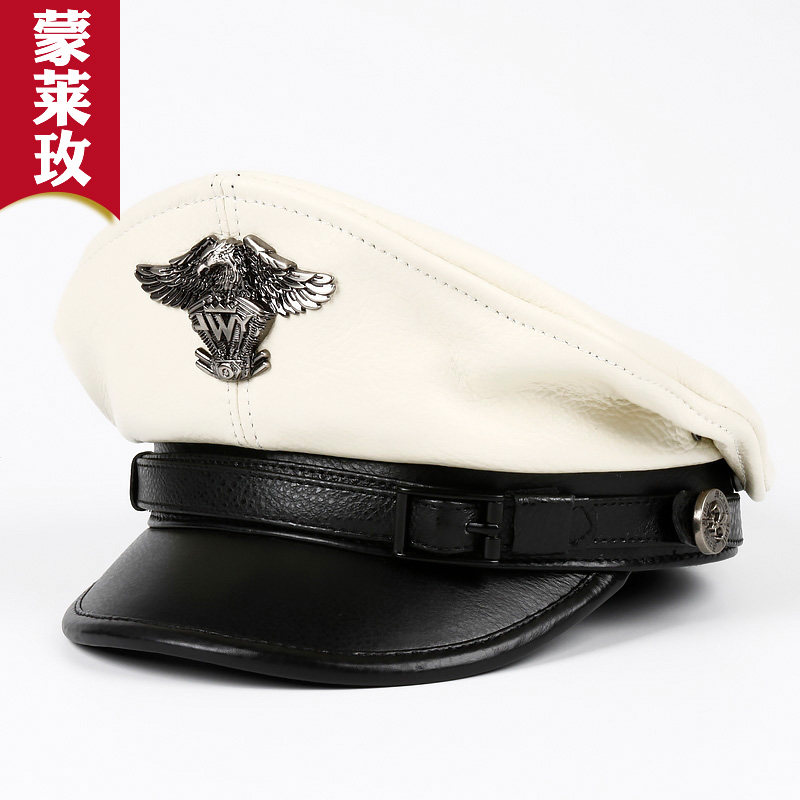 蒙莱玫平顶帽休闲男女秋冬季牛皮