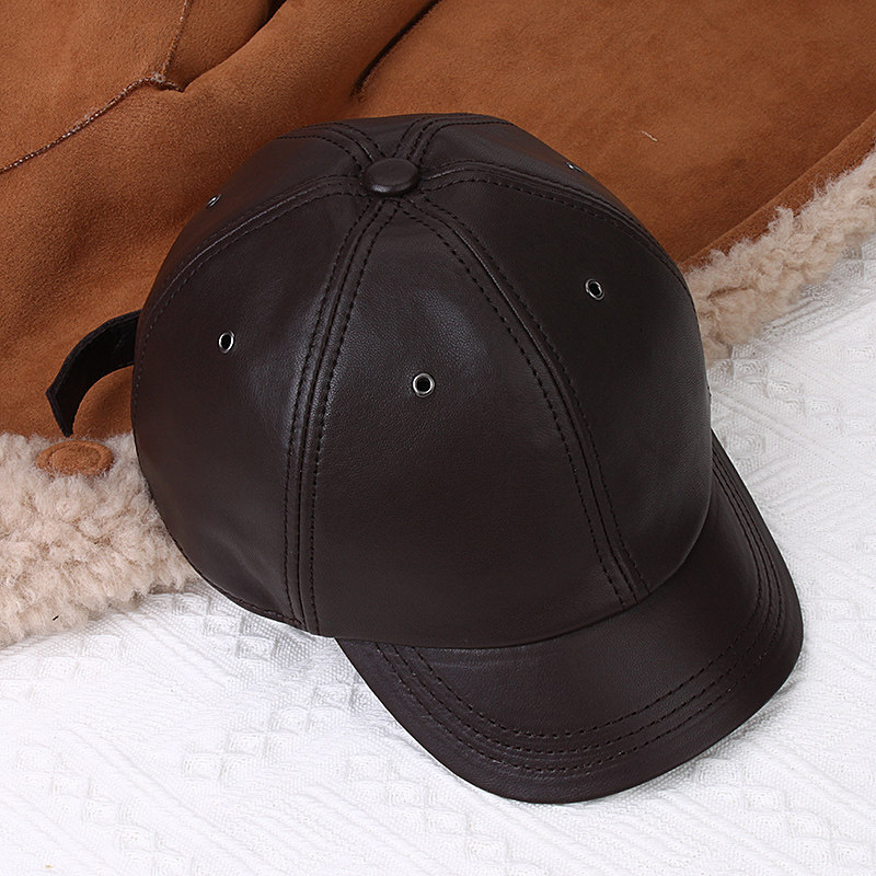 日韩系羊皮棒球帽男女2025新款时尚潮流鸭舌帽显脸小百搭真皮帽子