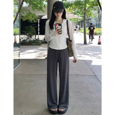 灰色冰丝防晒裤女夏季薄款2025新款高腰显瘦凉凉裤垂感直筒宽裤