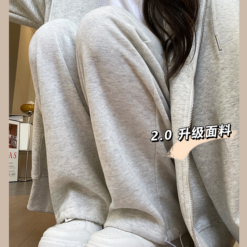 白灰色运动裤女冬季加绒2025新款