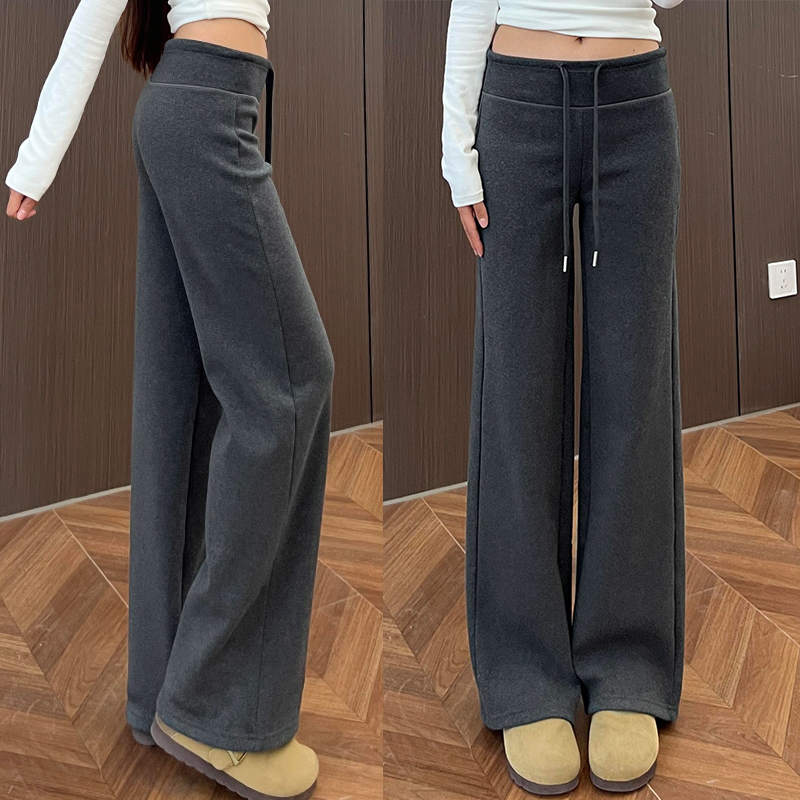 灰色垂坠感阔腿裤女春秋宽松慵懒