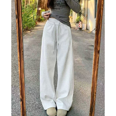 白灰色lulu运动裤女秋冬加绒新款