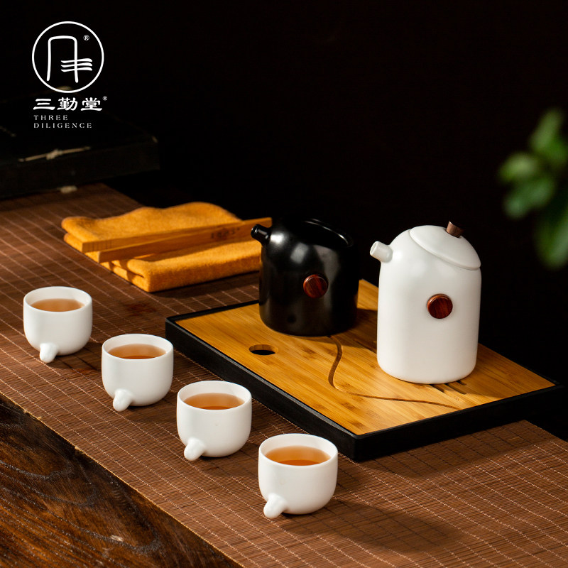 三勤堂小企鹅整套茶具套装景德镇陶瓷便携旅行功夫茶盘套装