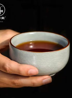 三勤堂汝窑茶杯主人杯单杯景德镇陶瓷大号开片品茗杯茶盏功夫茶具