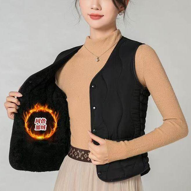 中年妈妈秋冬季加绒马甲女新款轻薄短款内胆加厚保暖贴身背心外穿