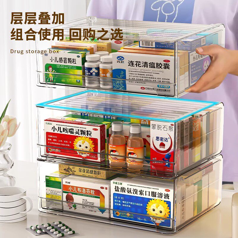 家用药箱家庭特大号抽屉式常用药品收纳盒多层大容量透明分类药柜