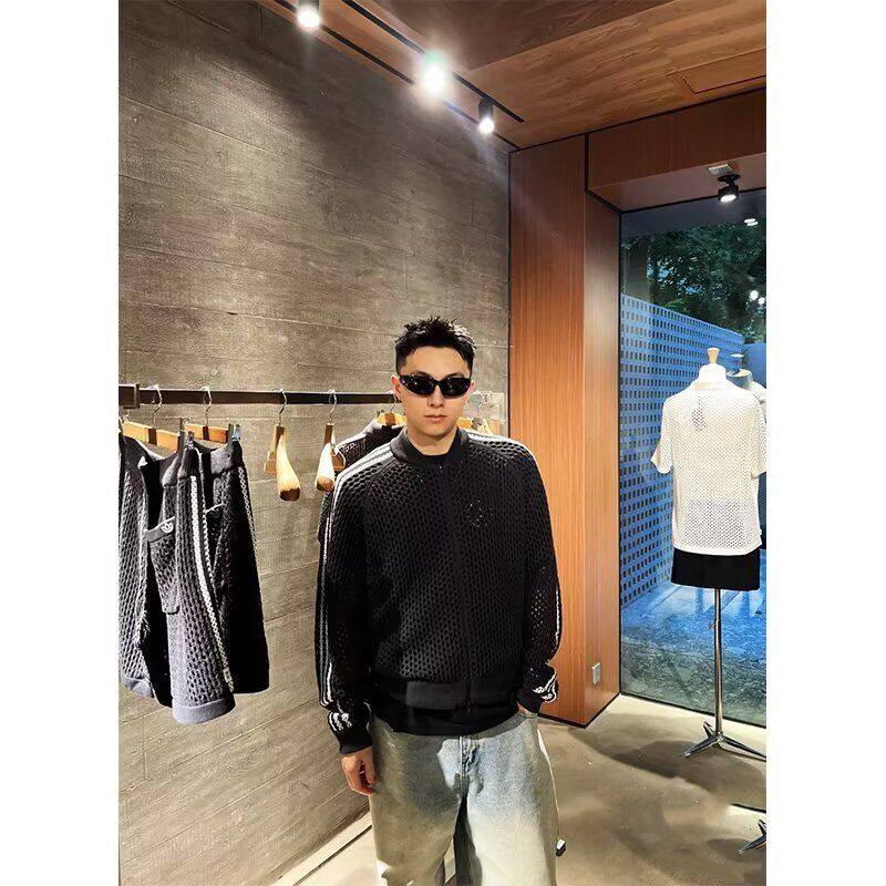 明星同款潮牌情侣美式插肩网眼镂空针织罩衫开衫外套nb138p45，女装短外套，电商D256-2(原A064-2)