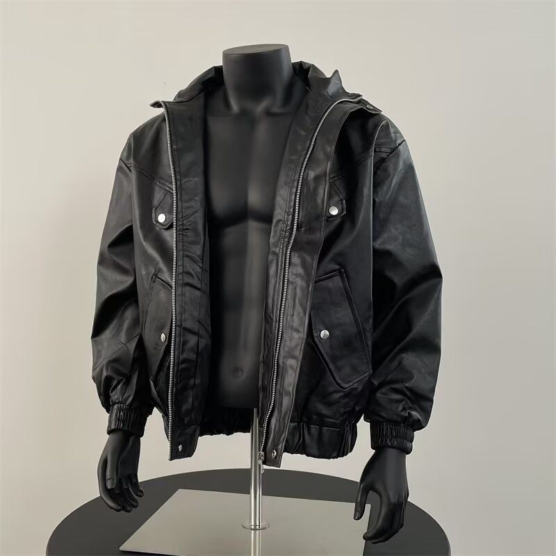 欧美街头潮流宽松机车服皮衣帅气高级飞行员PU皮夹克外套PJ03P70,男装皮衣,电商D256-2(原A064-2)