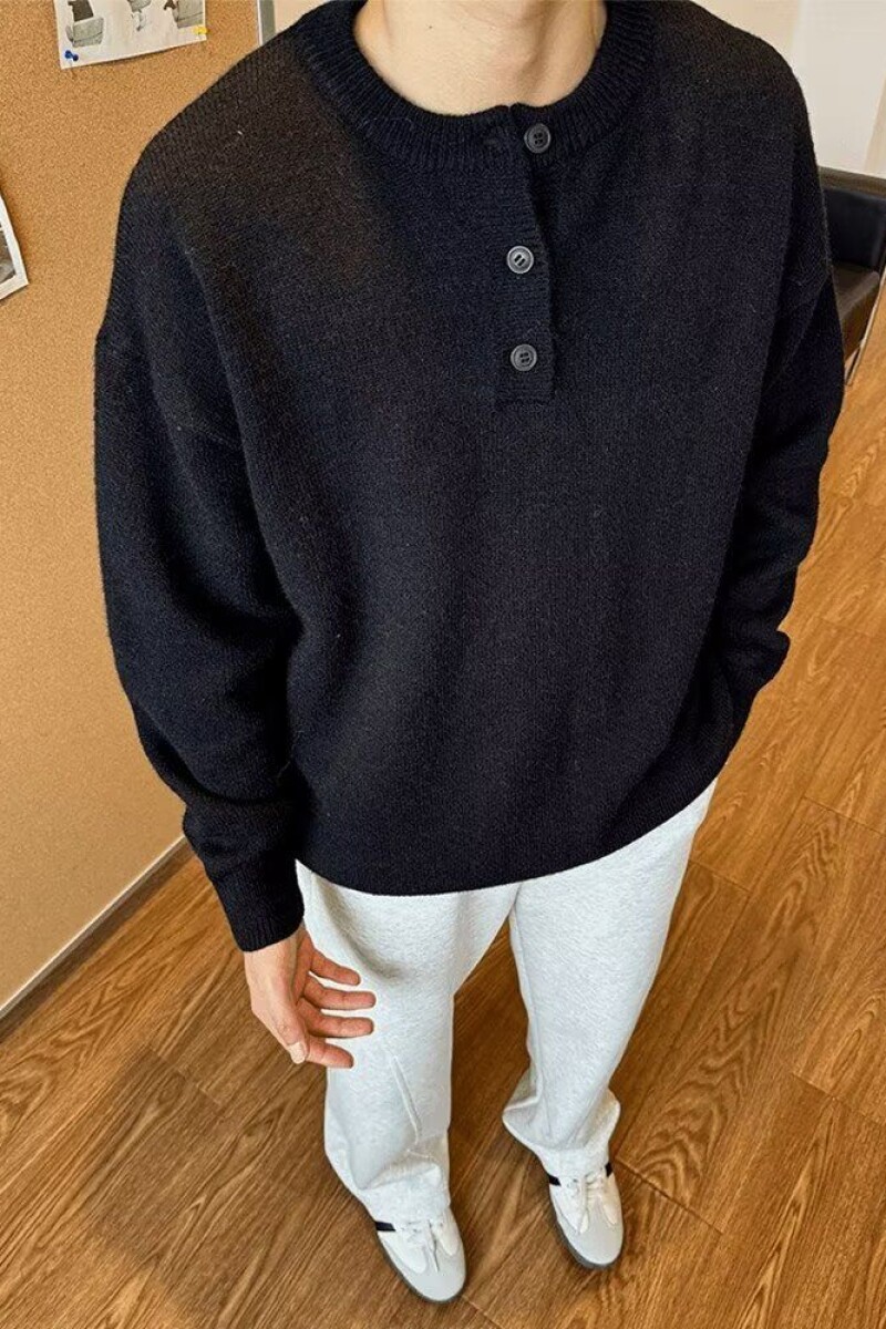 现货2万圆领灰色亨利领毛衣外套男针织衫上衣套头LF527p45加绒60图片