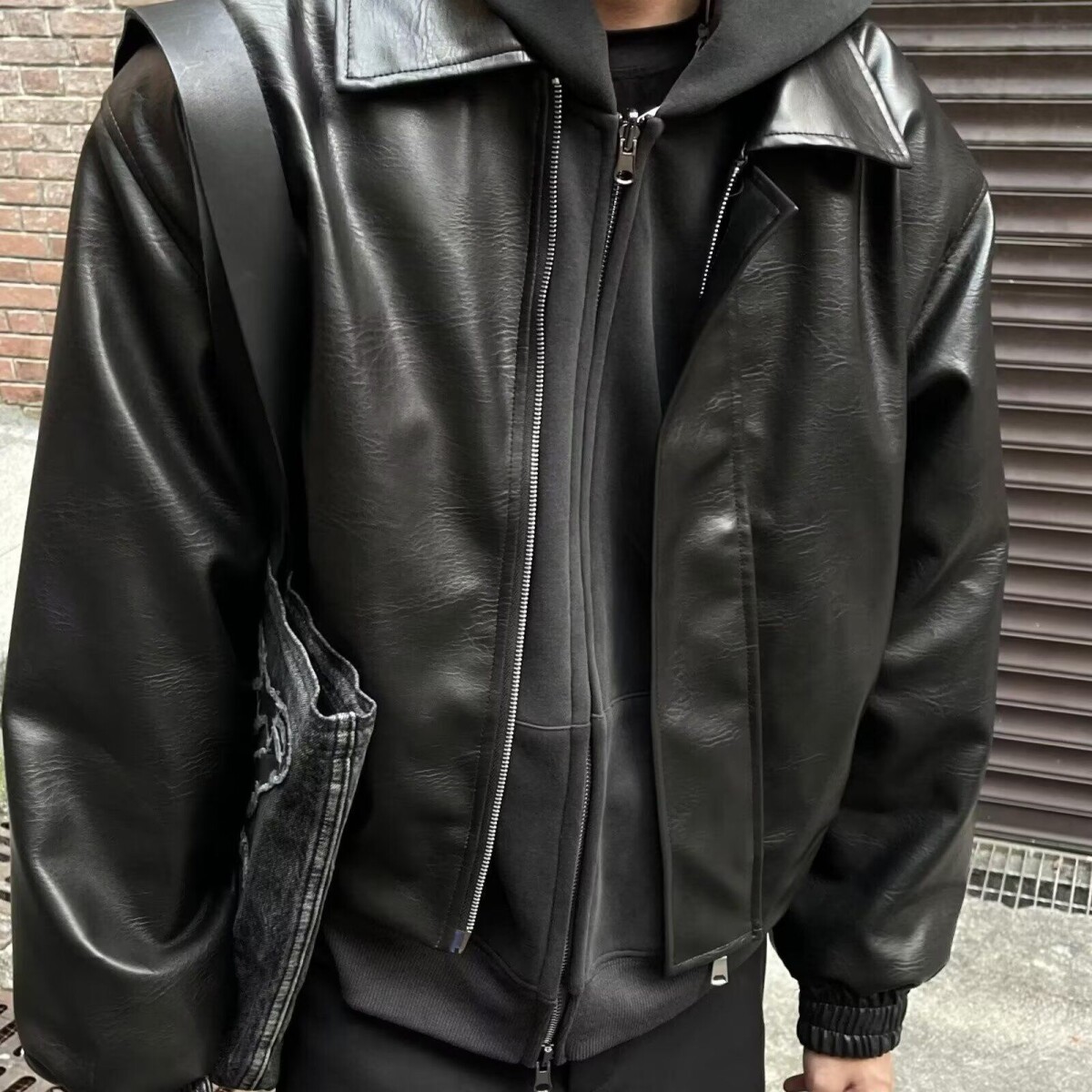 夹棉翻领飞行员皮衣夹克外套PU皮短款加厚黑色皮棉衣NB243P75,男装夹克,电商D256-2(原A064-2)