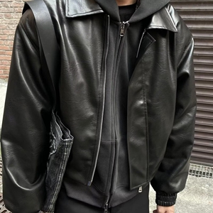 夹棉翻领飞行员皮衣夹克外套PU皮短款加厚黑色皮棉衣 NB243 P75图片