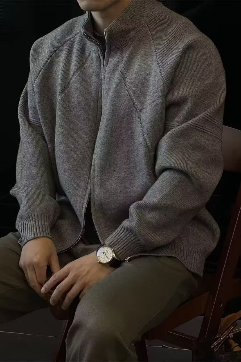 秋冬新款开衫毛衣美式复古休闲慵懒风V领针织衫纯色外套ZZS82 P60图片