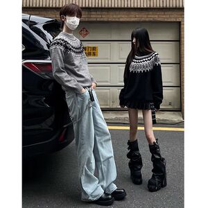 美式复古费尔岛软糯感提花毛衣老钱风学院圣诞情侣毛衣NB199P55