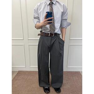 宽松休闲裤男韩版潮流百搭裤子褶皱西裤坠感阔腿拖地长裤OK29 P50图片