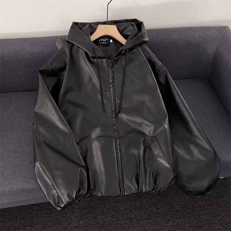 秋季美式街头PU皮机车风连帽皮衣情侣上衣潮夹克外套NB29P70，男装皮衣，电商D256-2(原A064-2)