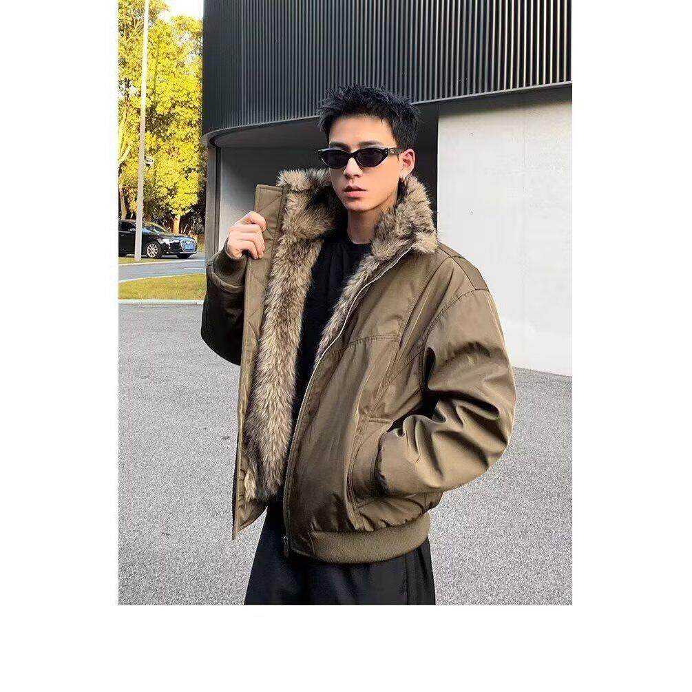 美式复古座山雕毛领结构棉服宽松百搭飞行夹克外套潮NB345P95,男装夹克,电商D256-2(原A064-2)