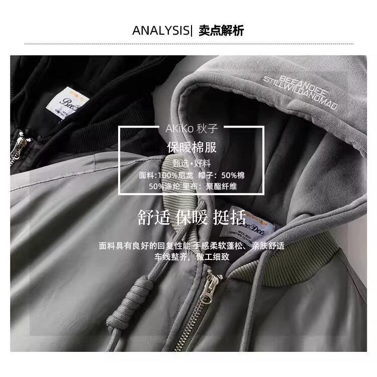 保暖美式重磅冬季加厚棉衣假两件抽绳情侣款棉服外套NB273P85,男装棉衣,电商D256-2(原A064-2)