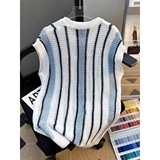 重磅条纹宽松针织衫背心男生无袖圆领镂空坎肩bf马甲拼接ZZS99P35，男装背心/马甲，电商D256-2(原A064-2)