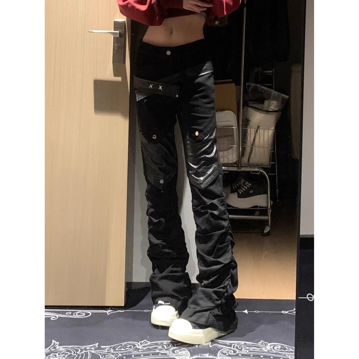 新款舞台表演青少年潮流男休闲男士紧身拉链拼接皮裤子NB340P75，男装皮裤，电商D256-2(原A064-2)