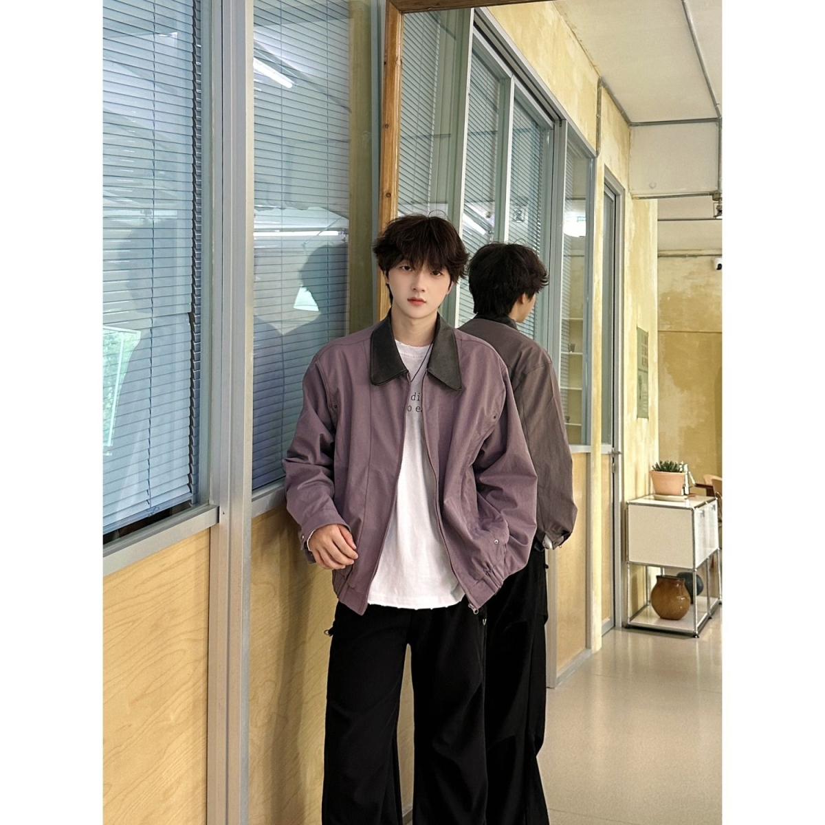 美式复古拼接仿皮炒色拉链夹克雅丹风外套cleanfit外套NB162P70，男装夹克，电商D256-2(原A064-2)