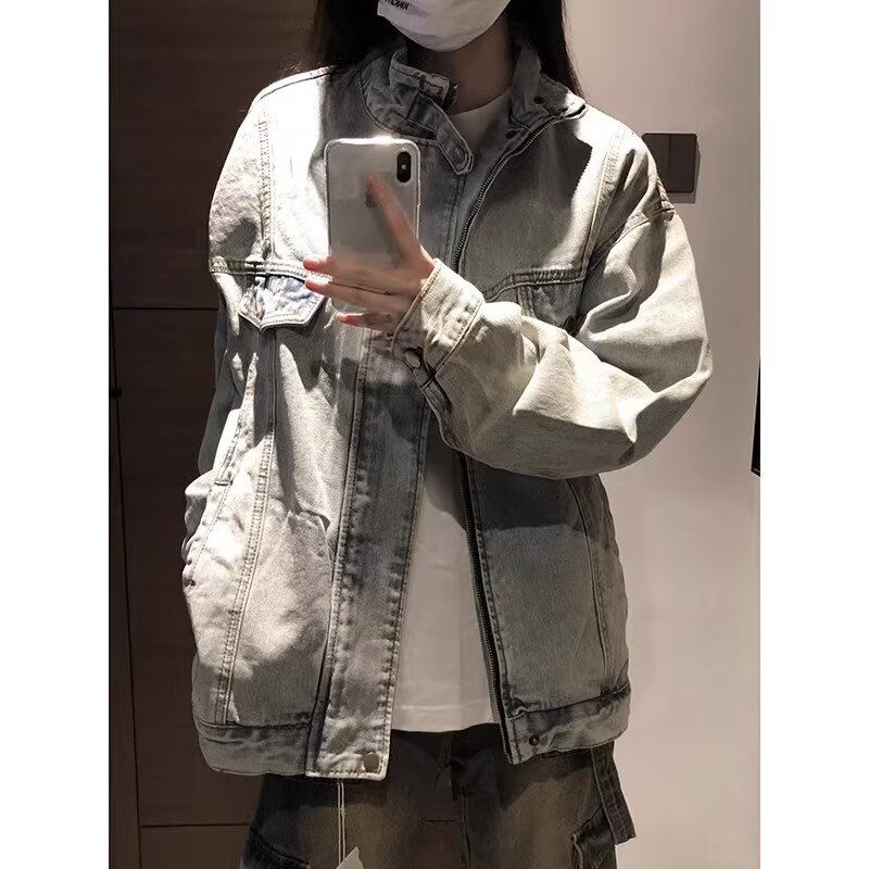 牛仔外套痞帅美式高街复古做旧立领夹克工装上衣服痞帅JK34P75，男装工装外套，电商D256-2(原A064-2)